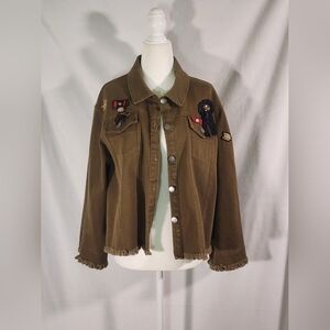 Guest Editor Army Green Jean Jacket UNIQUE Womens Size Large